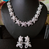 N0366_Beautiful American Diamond stones embellished floral pattern necklace set.