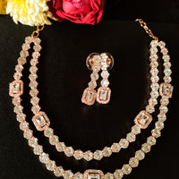 N0367_Classy layered American Diamond stones embellished floral necklace set with delicate craft work.
