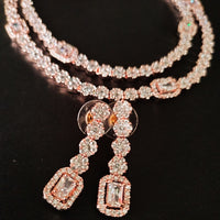 N0367_Classy layered American Diamond stones embellished floral necklace set with delicate craft work.