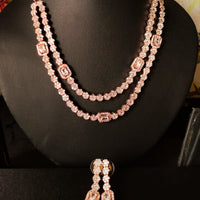N0367_Classy layered American Diamond stones embellished floral necklace set with delicate craft work.
