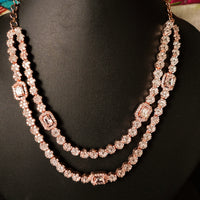 N0367_Classy layered American Diamond stones embellished floral necklace set with delicate craft work.