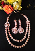 N0364_Gorgeous floral design American Diamond studded side pendant necklace set.