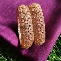 B0239_S_Ravishing Broad Rose gold bangle with delicate flower design embellished with American Diamond stones.