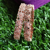 B0240_Lovely Rose gold bangle with delicate design embellished with American Diamond stones.