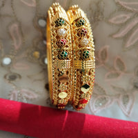 B0246_Gorgeous style Gold plated bangles with delicate craft work of beads.