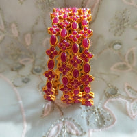 B0243_Classic sleek style gorgeous Gold plated bangles studded with pink ruby stones.