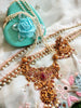 N0151_Elegant Matte Gold polish Temple jewelry style  Necklace set studded with pink ruby stones.