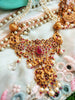 N0151_Elegant Matte Gold polish Temple jewelry style  Necklace set studded with pink ruby stones.