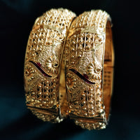 B0249_Gorgeous broad Traditional style Gold plated bangles with delicate craft work.