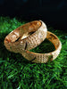 B0249_Gorgeous broad Traditional style Gold plated bangles with delicate craft work.