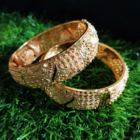 B0249_Gorgeous broad Traditional style Gold plated bangles with delicate craft work.