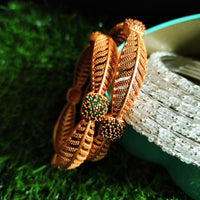 B0250_Lovely Trendy style Gold plated bangles with delicate craft work with a touch of ruby stones.