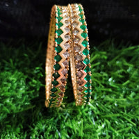B0251_Lovely Trendy style American Diamond bangles with delicate work with a touch of green stones.