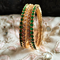 B0251_Lovely Trendy style American Diamond bangles with delicate work with a touch of green stones.