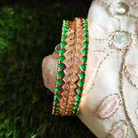 B0251_Lovely Trendy style American Diamond bangles with delicate work with a touch of green stones.