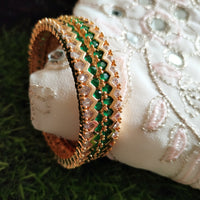 B0251_Lovely Trendy style American Diamond bangles with delicate work with a touch of green stones.
