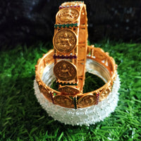 B0254_Lovely Ethnic style lakshmi design bangles with delicate work with a touch of green & pink ruby stones.