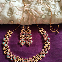 N0376_Classic  gold plated American Diamond stones embellished with multicolor stones.