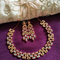 N0376_Classic  gold plated American Diamond stones embellished with multicolor stones.