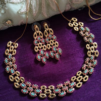 N0376_Classic  gold plated American Diamond stones embellished with multicolor stones.