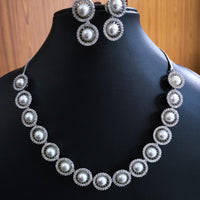 N0377_Classic Pearl embellished designer American Diamond necklace set.
