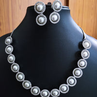 N0377_Classic Pearl embellished designer American Diamond necklace set.