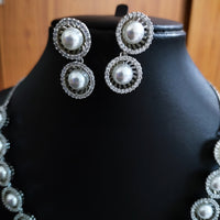 N0377_Classic Pearl embellished designer American Diamond necklace set.