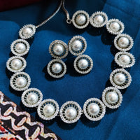 N0377_Classic Pearl embellished designer American Diamond necklace set.