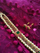 N0396_Gorgeous style Gold plated choker necklace with delicate stone work with a touch of pearls.