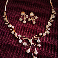 N0395_Elegant designer rose gold American Diamond necklace set with delicate work.