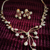 N0395_Elegant designer rose gold American Diamond necklace set with delicate work.