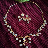 N0397_Elegant designer dual tone American Diamond necklace set with delicate work.