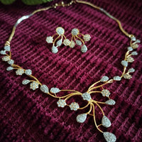 N0397_Elegant designer dual tone American Diamond necklace set with delicate work.