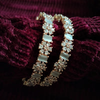 B0259__Elegant designer bangles with delicate designs studded with american diamond stones with a touch of ash color stones.
