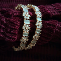 B0259__Elegant designer bangles with delicate designs studded with american diamond stones with a touch of ash color stones.