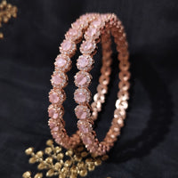 B0260_Elegant Rose Gold bangles embellished with dazzling American Diamond stones