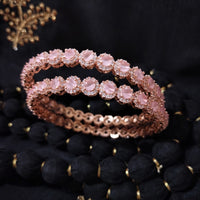 B0260_Elegant Rose Gold bangles embellished with dazzling American Diamond stones