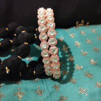 B0262_Lovely Rose Gold bangles embellished with American Diamond stones with a touch of dazzling ocean green stones.
