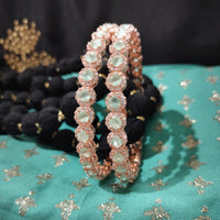 B0262_Lovely Rose Gold bangles embellished with American Diamond stones with a touch of dazzling ocean green stones.