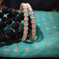 B0262_Lovely Rose Gold bangles embellished with American Diamond stones with a touch of dazzling ocean green stones.