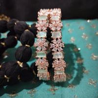 B0264_Lovely Rose Gold flower design American Diamond bangles with a touch of dazzling ocean green stones.