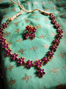 N0398_Elegant Gold plated Necklace with delicate design pendant studded with a touch of Precious ruby stones.