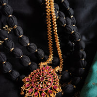 N0187_Elegant Micro Gold plated Necklace with delicate work studded with Precious pink ruby stones with a touch of golden beads.