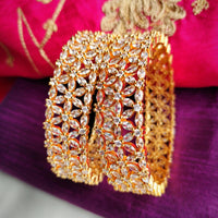 B0266_Lovely Broad designer Gold plated bangles studded with  American Diamond  stones with delicate stone work.