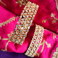 B0266_Lovely Broad designer Gold plated bangles studded with  American Diamond  stones with delicate stone work.