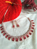 N0402_Lovely designer american diamond necklace with a touch of wine red colour stones.