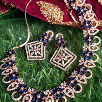 N0409_Gorgeous necklace embellished with american diamond stones with a touch of blue stones with delicate work.
