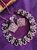 N0409_Gorgeous necklace embellished with american diamond stones with a touch of blue stones with delicate work.