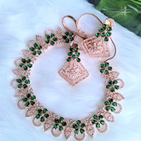 N0419_Elegant design american diamond embellished necklace with a touch of green  stones.