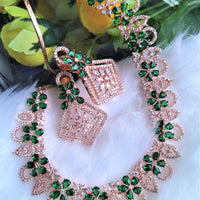 N0419_Elegant design american diamond embellished necklace with a touch of green  stones.